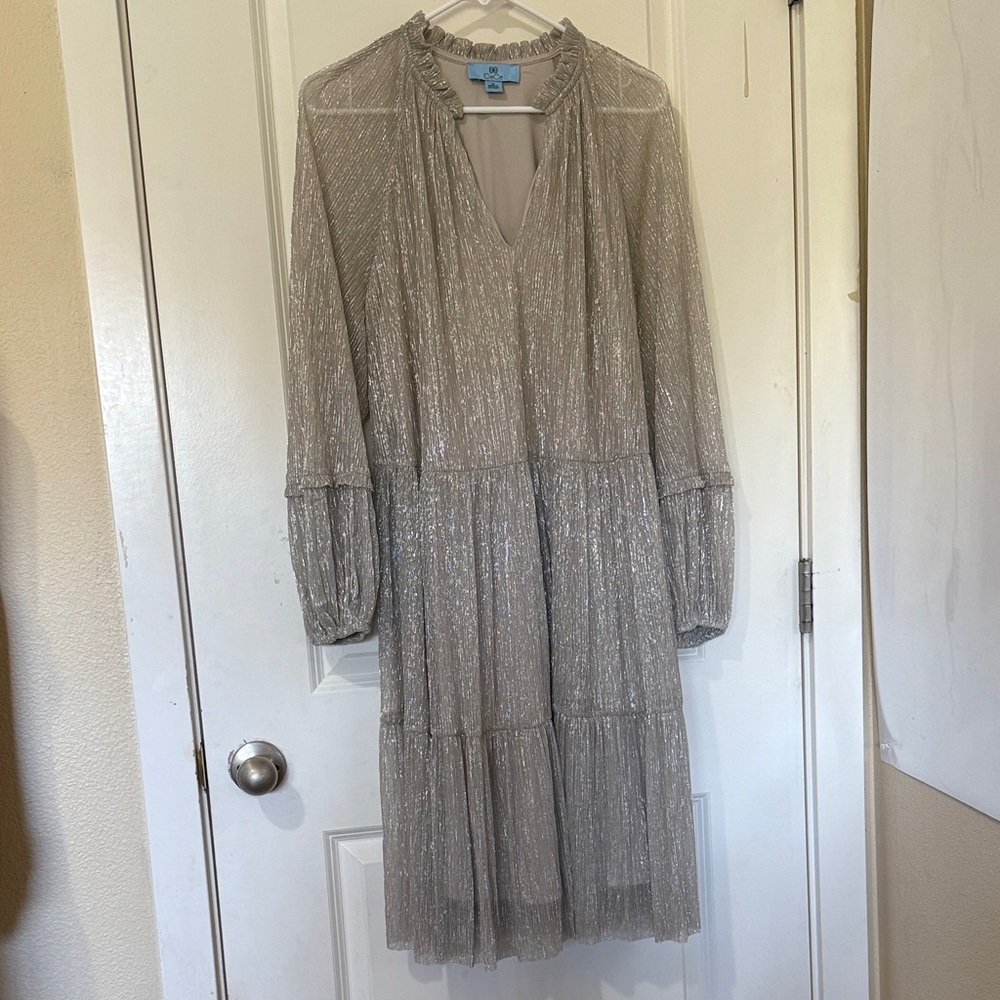 CeCe Shimmering Silver Long Sleeve Dress